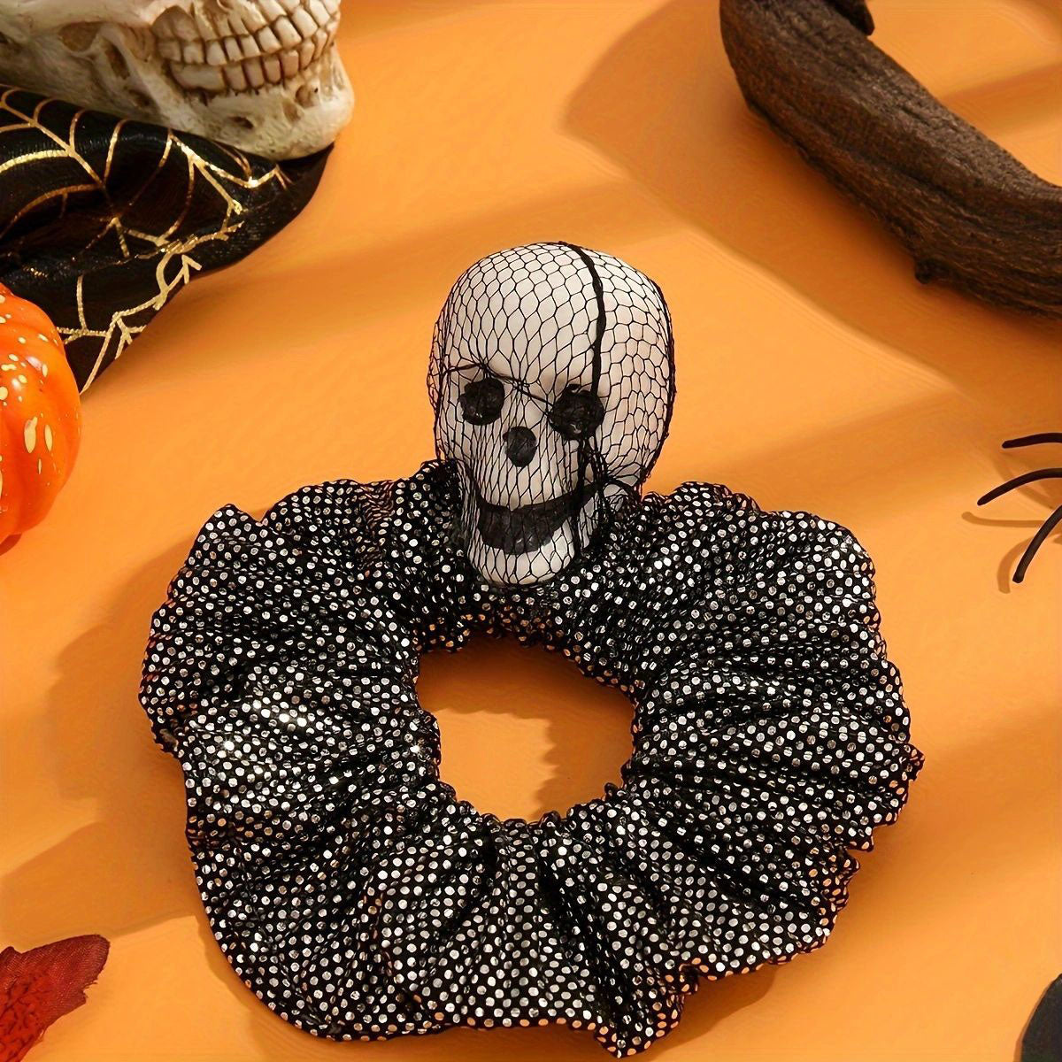 Halloween Scrunchies: Vintage Punk Skull Scrunchie - Skeleton Head Hair Tie for Parties and Costumes! (5 pcs)