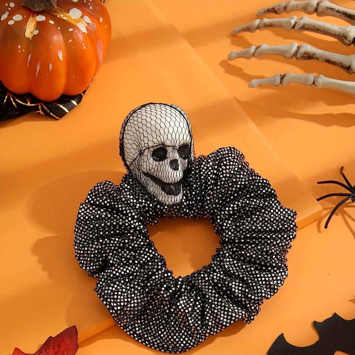 Halloween Scrunchies: Vintage Punk Skull Scrunchie - Skeleton Head Hair Tie for Parties and Costumes! (5 pcs)