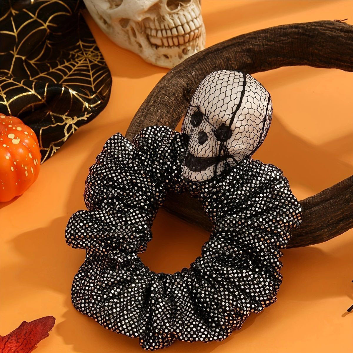 Halloween Scrunchies: Vintage Punk Skull Scrunchie - Skeleton Head Hair Tie for Parties and Costumes! (5 pcs)