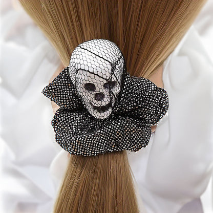 Halloween Scrunchies: Vintage Punk Skull Scrunchie - Skeleton Head Hair Tie for Parties and Costumes! (5 pcs)