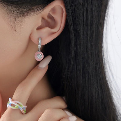 Wholesale 5 Pairs Set Brass Colorful Enamel Ball Dangle Earrings Heart Zircon Crystal Hoops Elegant Fashion Jewelry Retail Ready
