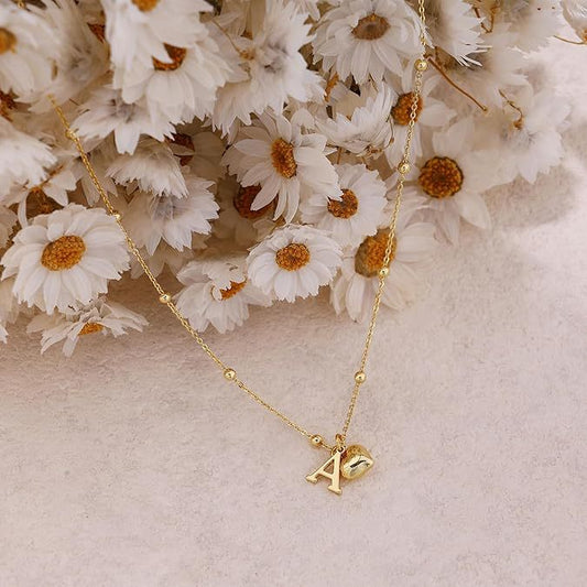 14K Gold Plated Heart Alphabet Letter Necklace Set of 5