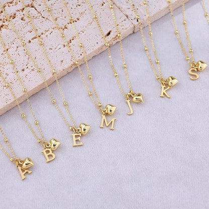 14K Gold Plated Heart Alphabet Letter Necklace Set of 5