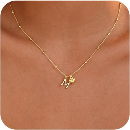 14K Gold Plated Heart Alphabet Letter Necklace Set of 5