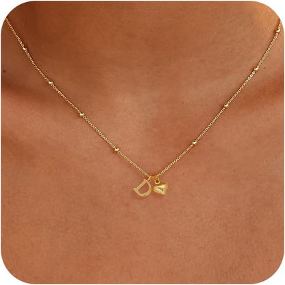 14K Gold Plated Heart Alphabet Letter Necklace Set of 5