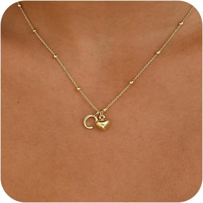 14K Gold Plated Heart Alphabet Letter Necklace Set of 5