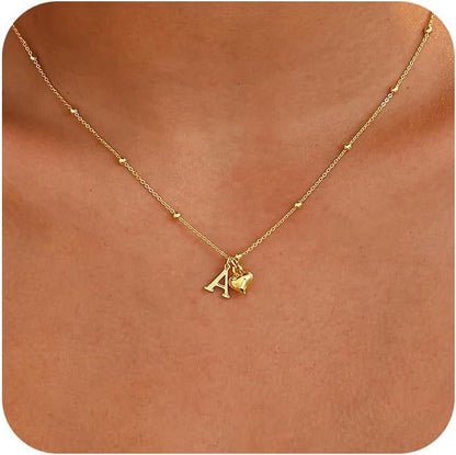 14K Gold Plated Heart Alphabet Letter Necklace Set of 5