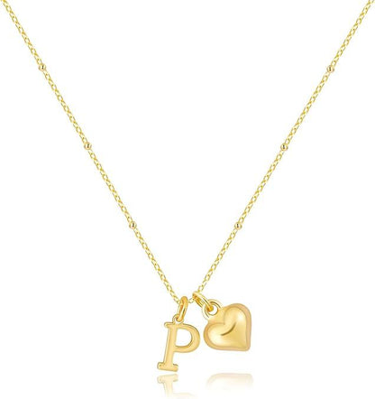 14K Gold Plated Heart Alphabet Letter Necklace Set of 5