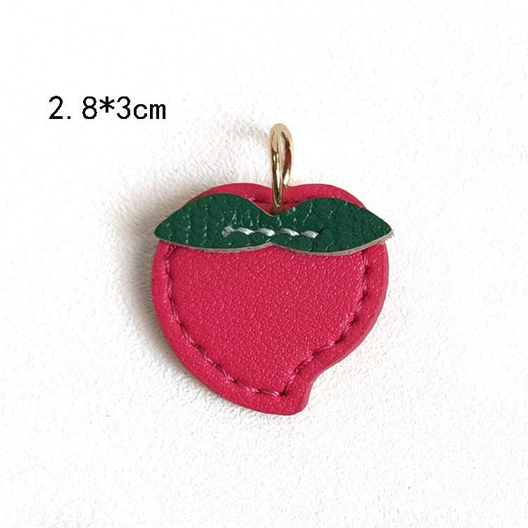 Creative PU Leather Keychain – Smiley Face, Strawberry, Orange, Flower Charms (5 pcs)