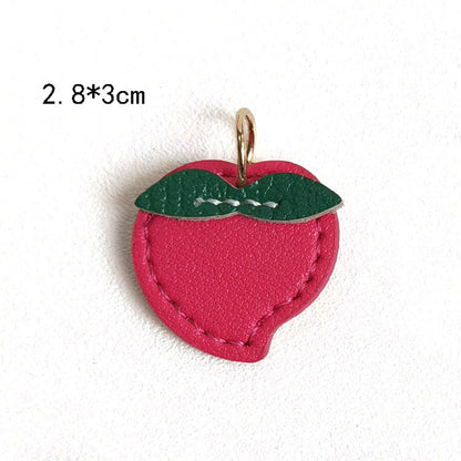 Creative PU Leather Keychain – Smiley Face, Strawberry, Orange, Flower Charms (5 pcs)