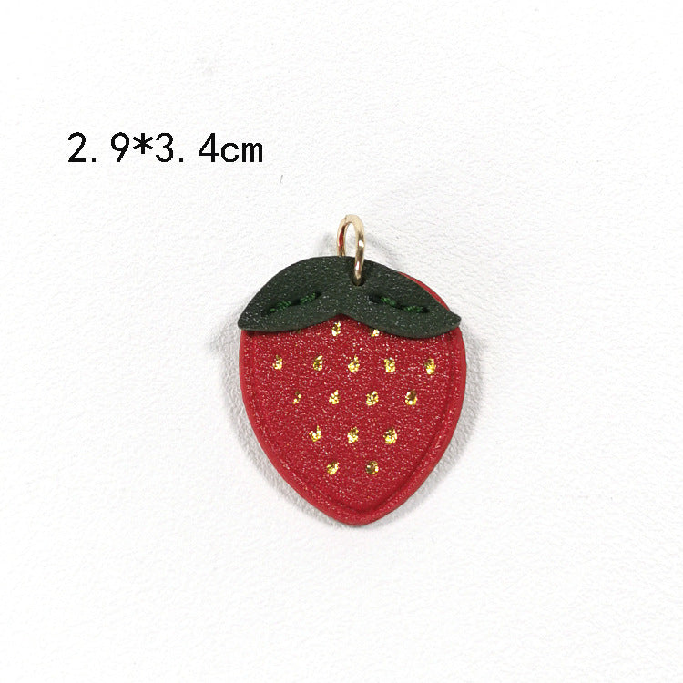Creative PU Leather Keychain – Smiley Face, Strawberry, Orange, Flower Charms (5 pcs)