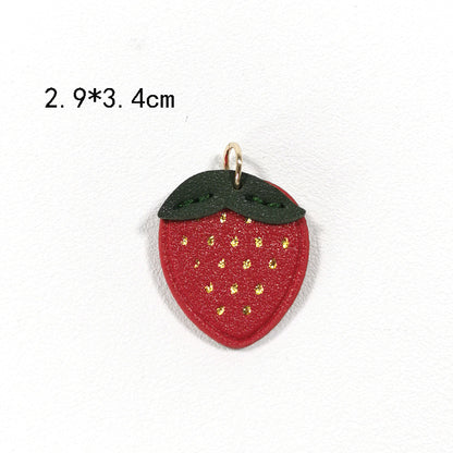 Creative PU Leather Keychain – Smiley Face, Strawberry, Orange, Flower Charms (5 pcs)