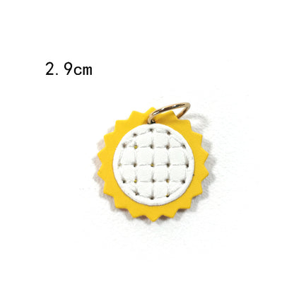 Creative PU Leather Keychain – Smiley Face, Strawberry, Orange, Flower Charms (5 pcs)