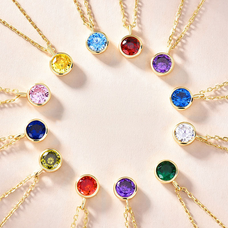 925 Sterling Silver Single Zircon Zodiac Birthstone Pendant Necklace Set of 5