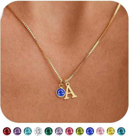 14K Gold-Plated Alphabet Birthstone Necklace — Minimalist and Versatile Collarbone Chain Set of 5