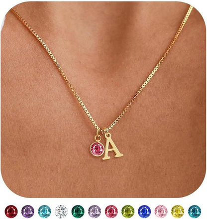 14K Gold-Plated Alphabet Birthstone Necklace — Minimalist and Versatile Collarbone Chain Set of 5