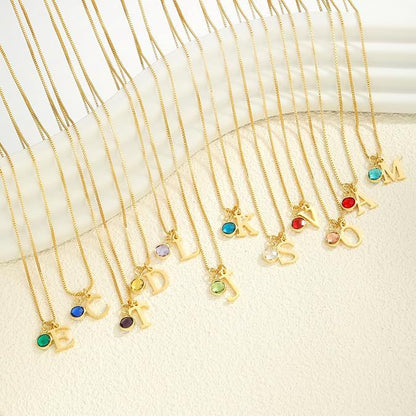 14K Gold-Plated Alphabet Birthstone Necklace — Minimalist and Versatile Collarbone Chain Set of 5