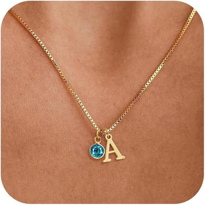 14K Gold-Plated Alphabet Birthstone Necklace — Minimalist and Versatile Collarbone Chain Set of 5
