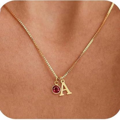 14K Gold-Plated Alphabet Birthstone Necklace — Minimalist and Versatile Collarbone Chain Set of 5
