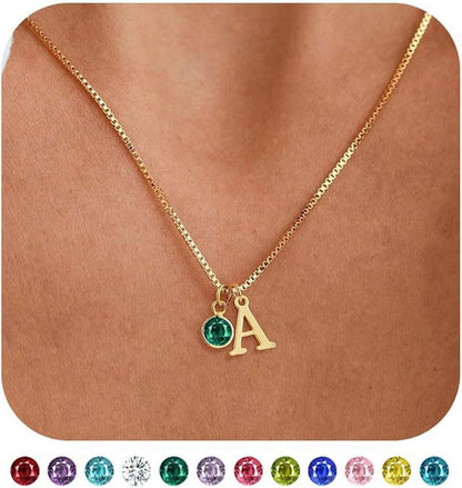 14K Gold-Plated Alphabet Birthstone Necklace — Minimalist and Versatile Collarbone Chain Set of 5