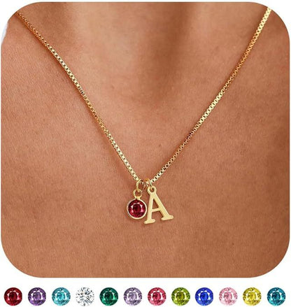 14K Gold-Plated Alphabet Birthstone Necklace — Minimalist and Versatile Collarbone Chain Set of 5