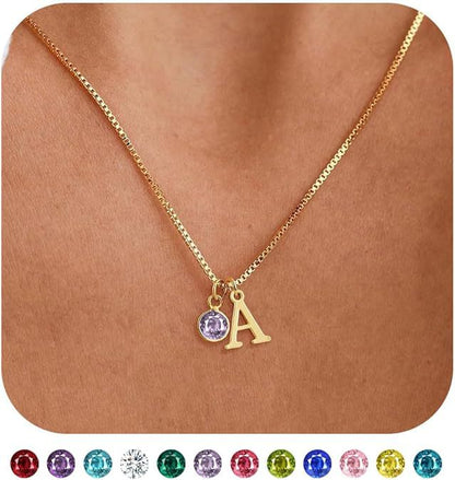 14K Gold-Plated Alphabet Birthstone Necklace — Minimalist and Versatile Collarbone Chain Set of 5