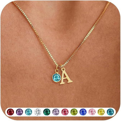 14K Gold-Plated Alphabet Birthstone Necklace — Minimalist and Versatile Collarbone Chain Set of 5