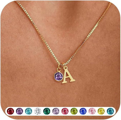 14K Gold-Plated Alphabet Birthstone Necklace — Minimalist and Versatile Collarbone Chain Set of 5