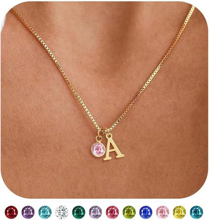 14K Gold-Plated Alphabet Birthstone Necklace — Minimalist and Versatile Collarbone Chain Set of 5