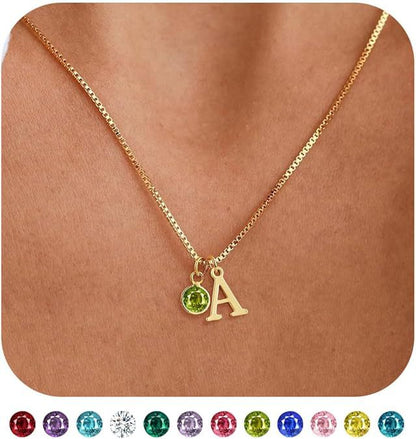 14K Gold-Plated Alphabet Birthstone Necklace — Minimalist and Versatile Collarbone Chain Set of 5