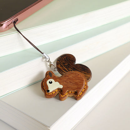 Hand-Carved Wooden Animal Keychain & Phone Charm (5 pcs)