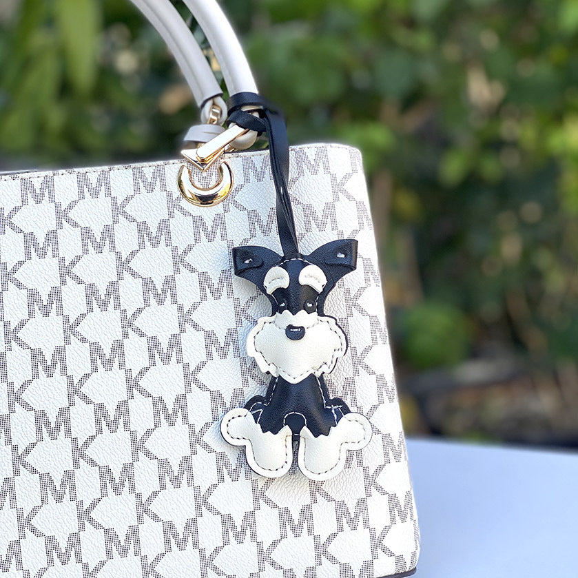 Creative Schnauzer Dog Leather Keychain — Stylish Car Pendant & Bag Charm (5 pcs)