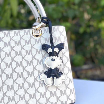 Creative Schnauzer Dog Leather Keychain — Stylish Car Pendant & Bag Charm (5 pcs)