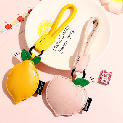 Creative PU Leather Fruit Keychain — Peach, Lemon & Cherry Bag Charm (5 pcs)