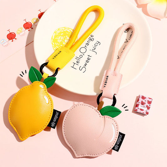 Creative PU Leather Fruit Keychain — Peach, Lemon & Cherry Bag Charm (5 pcs)