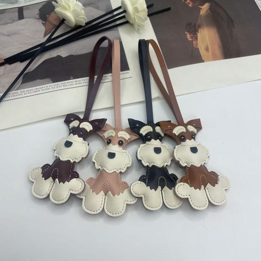 Creative Schnauzer Dog Leather Keychain — Stylish Car Pendant & Bag Charm (5 pcs)