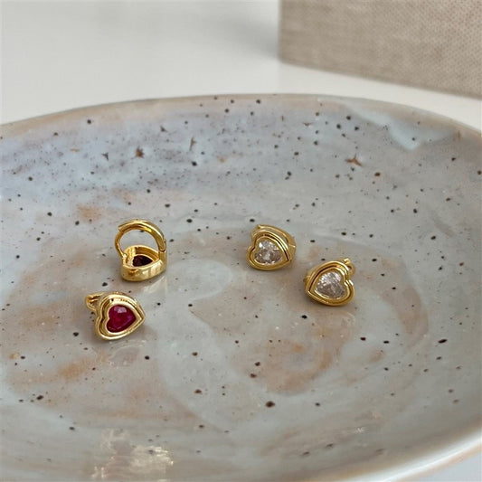 925 Sterling Silver 18K Gold Plated Heart Cubic Zirconia Huggie Earrings (5 Pairs)