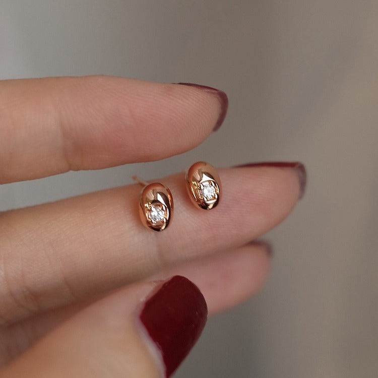 925 Sterling Silver Gold Plated Cubic Zirconia Small Gold Bean Shaped Stud Earrings (5 Pairs)