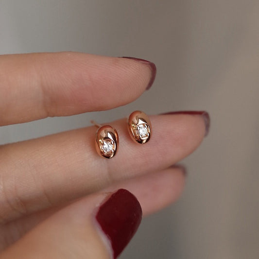 925 Sterling Silver Gold Plated Cubic Zirconia Small Gold Bean Shaped Stud Earrings (5 Pairs)