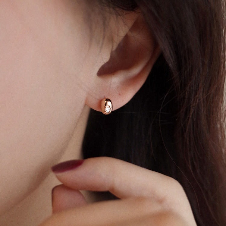 925 Sterling Silver Gold Plated Cubic Zirconia Small Gold Bean Shaped Stud Earrings (5 Pairs)