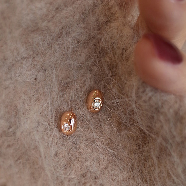 925 Sterling Silver Gold Plated Cubic Zirconia Small Gold Bean Shaped Stud Earrings (5 Pairs)