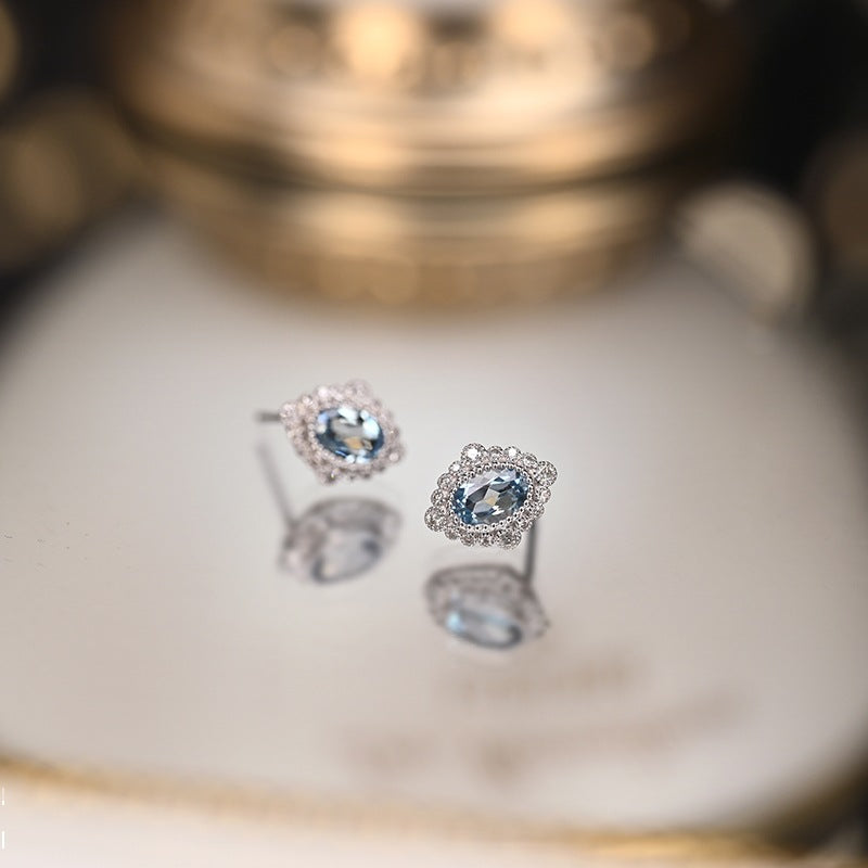 925 Sterling Silver Gold Plated Vintage Rhombus Stud Earrings with Aquamarine Cubic Zirconia (5 Pairs)