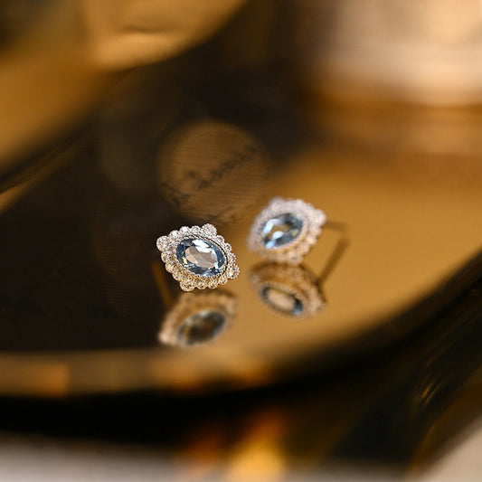 925 Sterling Silver Gold Plated Vintage Rhombus Stud Earrings with Aquamarine Cubic Zirconia (5 Pairs)
