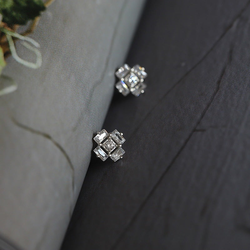 925 Sterling Silver Ice Cube Style Cubic Zirconia Stud Earrings (5 Pairs)