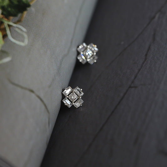 925 Sterling Silver Ice Cube Style Cubic Zirconia Stud Earrings (5 Pairs)