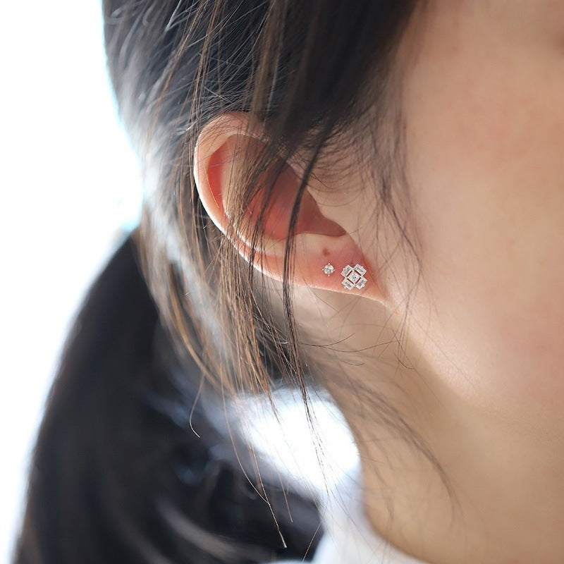 925 Sterling Silver Ice Cube Style Cubic Zirconia Stud Earrings (5 Pairs)