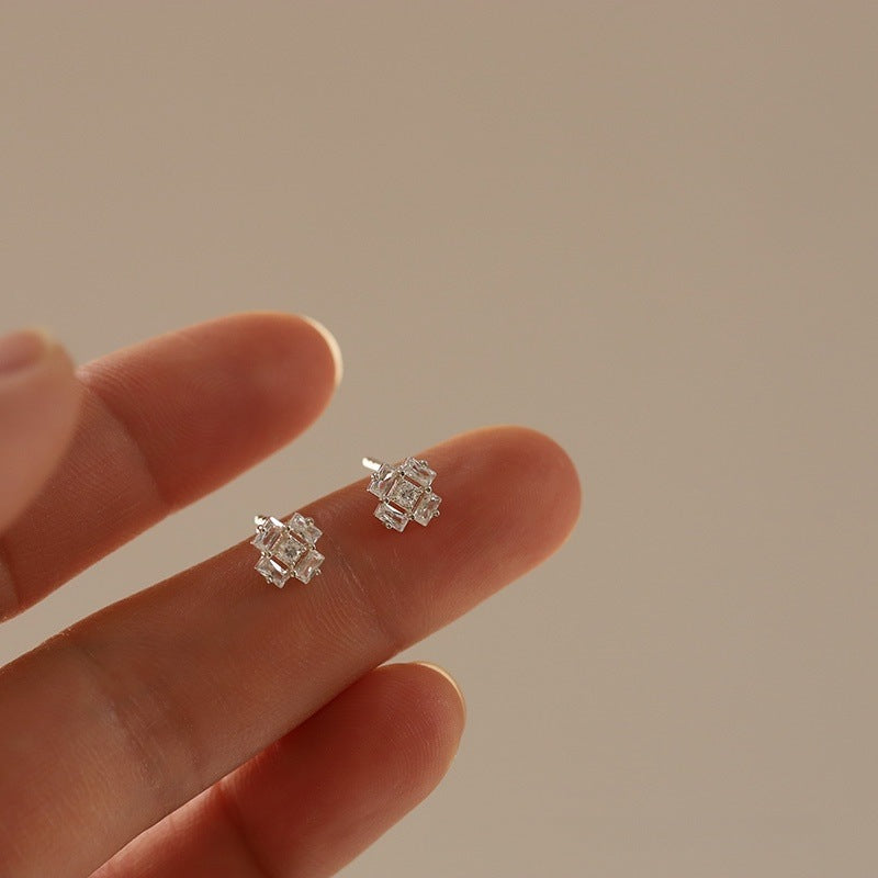 925 Sterling Silver Ice Cube Style Cubic Zirconia Stud Earrings (5 Pairs)