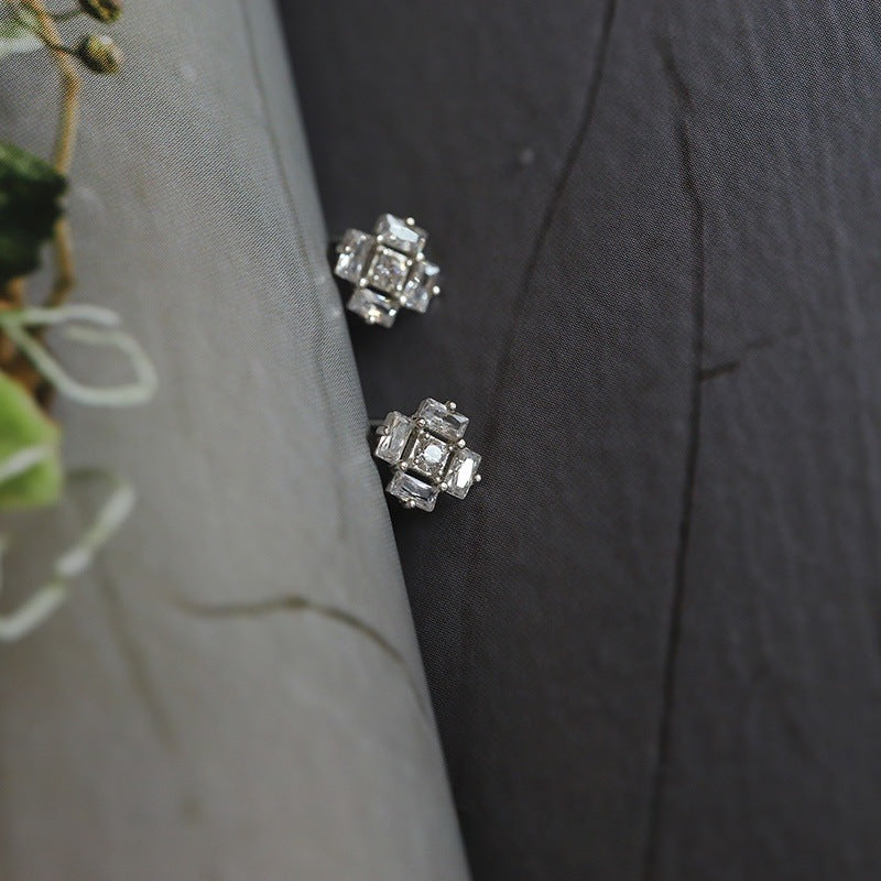 925 Sterling Silver Ice Cube Style Cubic Zirconia Stud Earrings (5 Pairs)