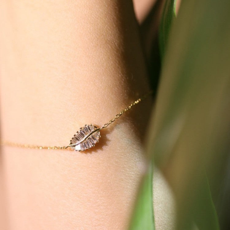 925 Sterling Silver 14K Gold Plated Full Step Square Cubic Zirconia Leaf Bracelet Set of 5