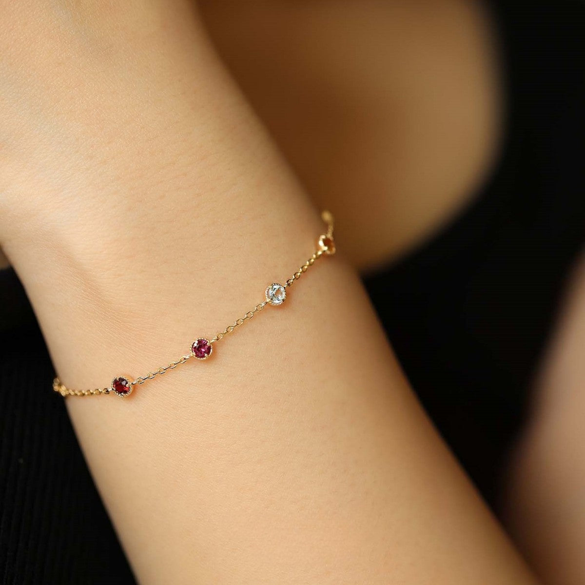 925 Sterling Silver Bracelet with 18K Gold Plating and Colorful Cubic Zirconia Set of 5